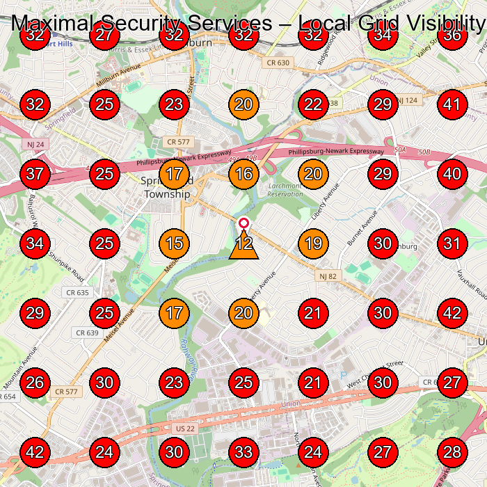 Maximal Security Services GeoGrid visibility map for Security Guard Service in Union